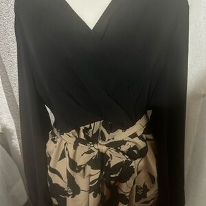 SHEIN Black and Tan Floral Long Sleeve Dress